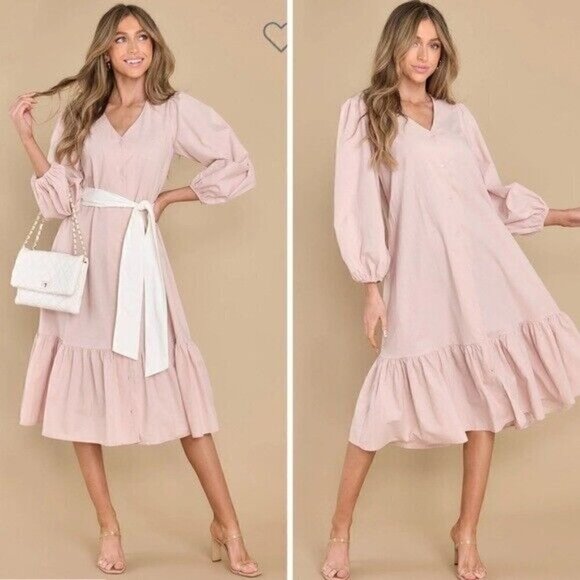 Aura Friend Zone Taupe Midi Dress Tan Women’s Size XS - Picture 1 of 9